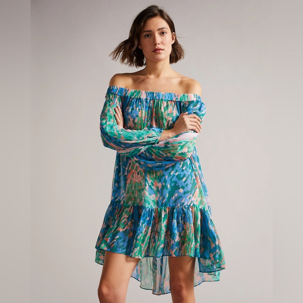 Ted Baker Galasia Off The Shoulder Cover Up Blue Green Size Small